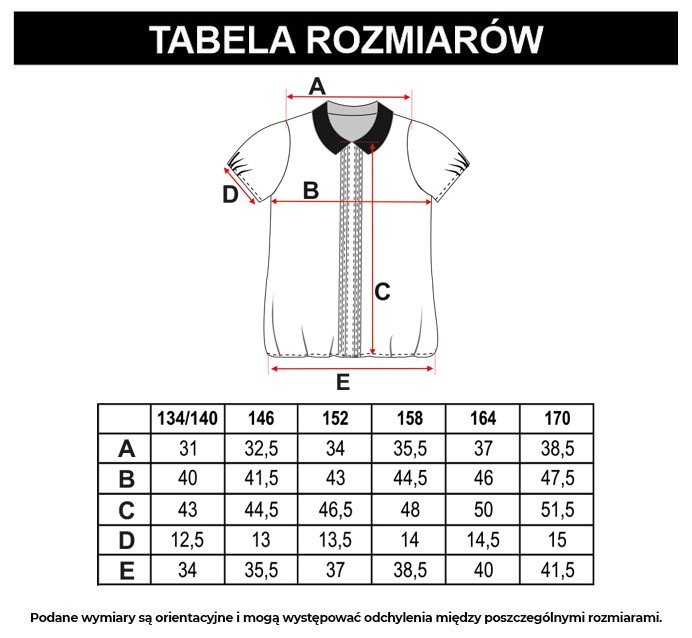 Tabela rozmiarów - Biała koszulka z ozdobnym kołnierzem