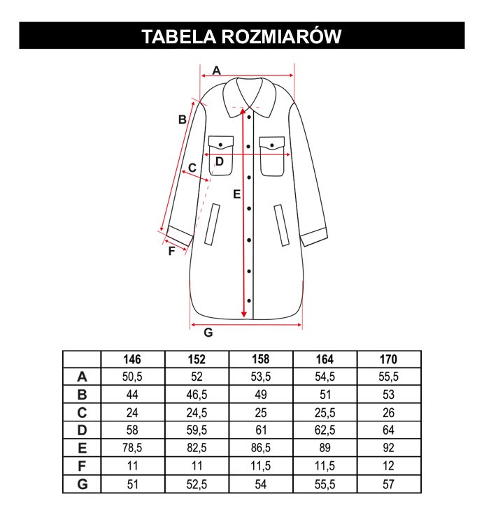 Tabela rozmiarów - Czarna przedłużana kurtka koszulowa w kratę