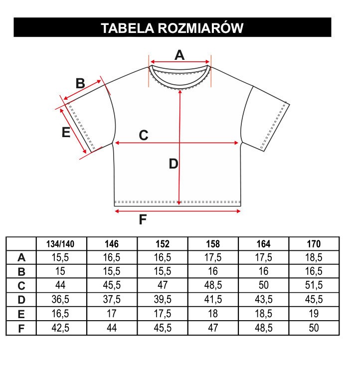 Tabela rozmiarów - Biały T-shirt z nadrukiem RTG