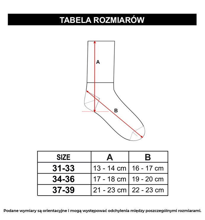Tabela rozmiarów - Biało-czarny zestaw skarpet z grafiką 3-PAK
