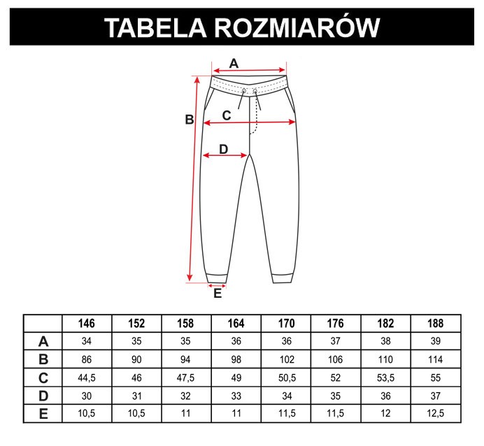 Tabela rozmiarów - Czarne spodnie dresowe z nadrukami