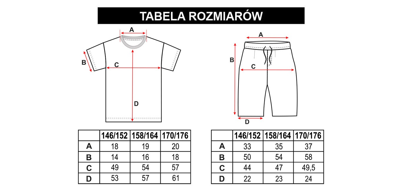 Tabela rozmiarów - Szara piżama tie dye T-shirt i spodenki