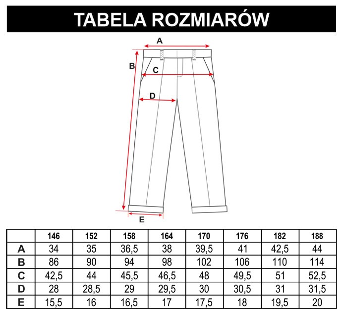Tabela rozmiarów - Granatowe spodnie garniturowe w kratę