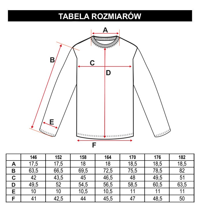 Tabela rozmiarów - Bordowa bawełniana koszulka z długim rękawem i napisem