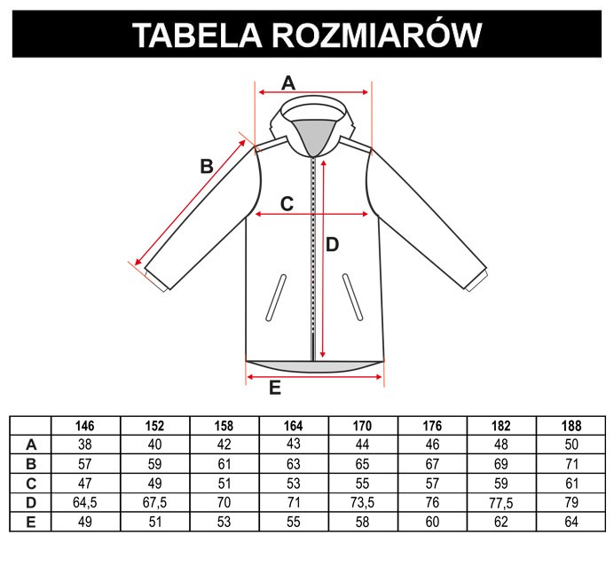 Tabela rozmiarów - Czarna przedłużana lekko ocieplana kurtka typu parka
