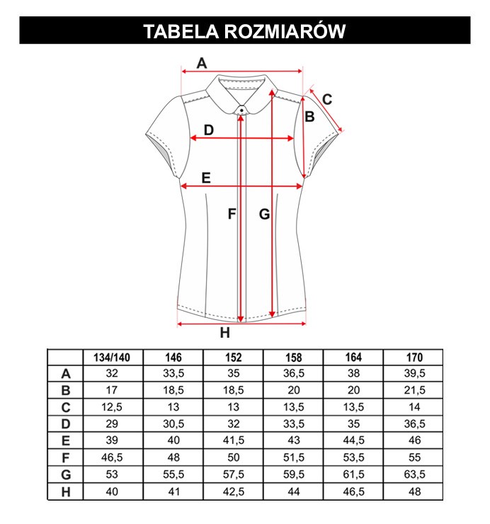 Tabela rozmiarów - Biała koszula z krótkim rękawem i czarną taśmą