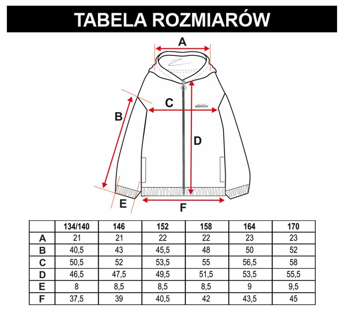 Tabela rozmiarów - Czarna bluza dresowa z kapturem i ozdobnymi nadrukami