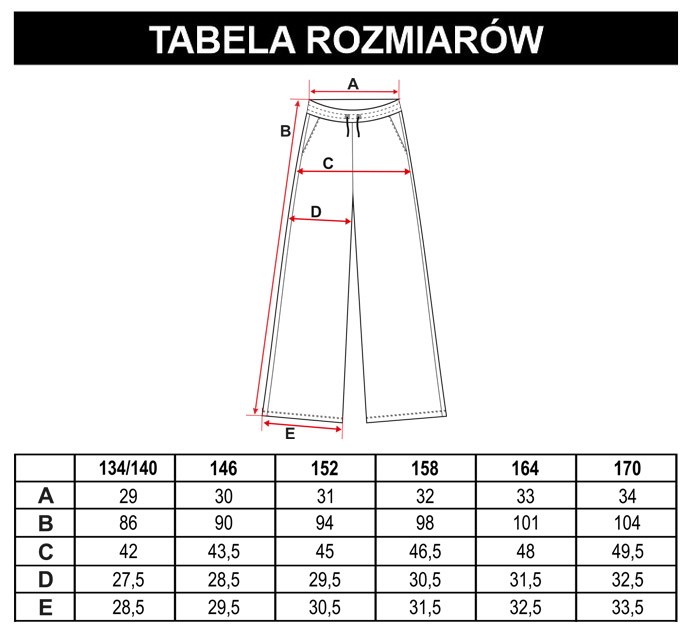 Tabela rozmiarów - Fioletowe spodnie dresowe z szerokimi nogawkami