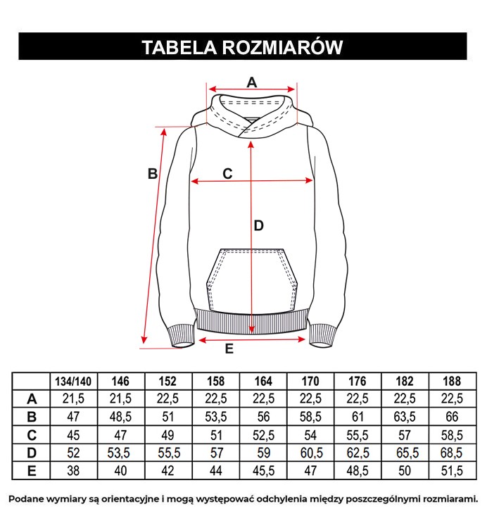 Tabela rozmiarów - Jasnoniebieska bluza z kapturem z grafiką z przodu