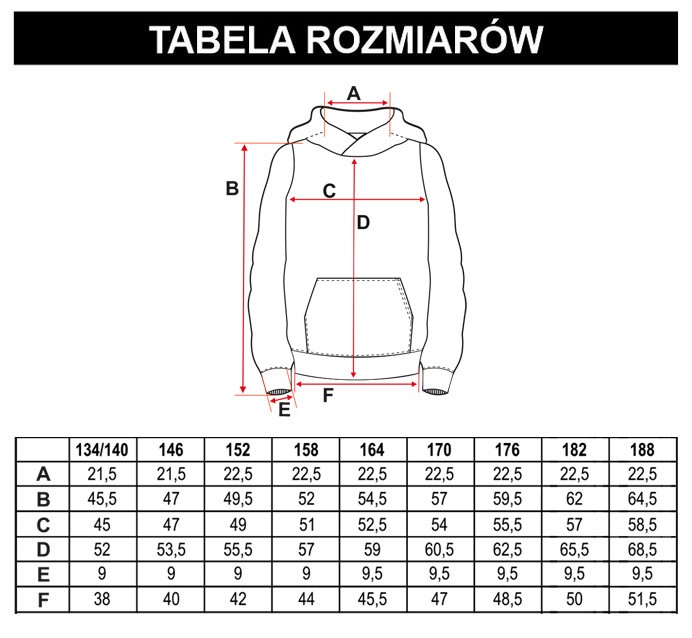 Tabela rozmiarów - Fioletowa bluza dresowa z kapturem i nadrukiem
