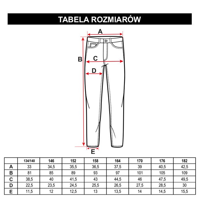 Tabela rozmiarów - Czarne gładkie jeansy SLIM