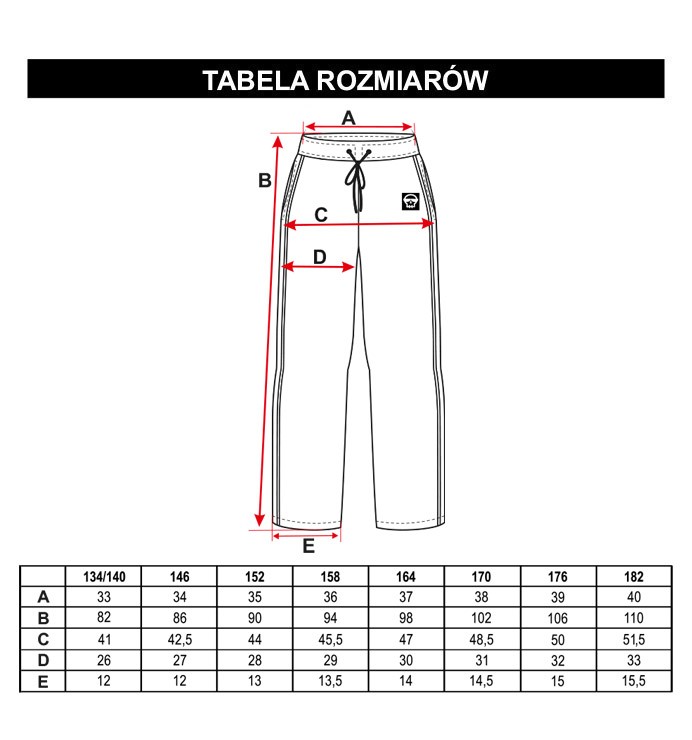 Tabela rozmiarów - Czarne spodnie dresowe z ozdobną metką