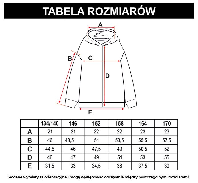 Tabela rozmiarów - Beżowa rozpinana bluza dresowa z kapturem