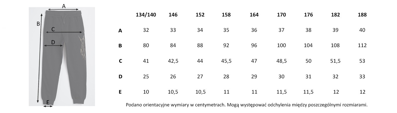 Tabela rozmiarów - Czarne spodnie dresowe z nadrukiem na nogawce