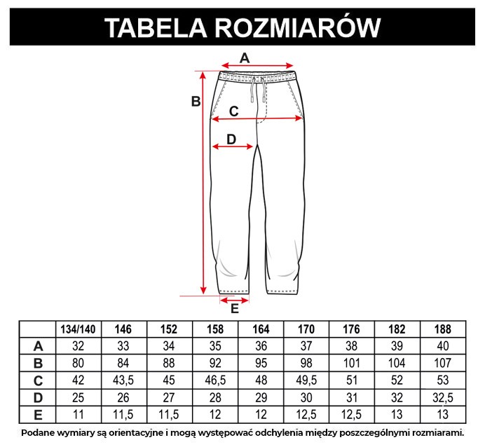Tabela rozmiarów - Czarne gładkie spodnie dresowe