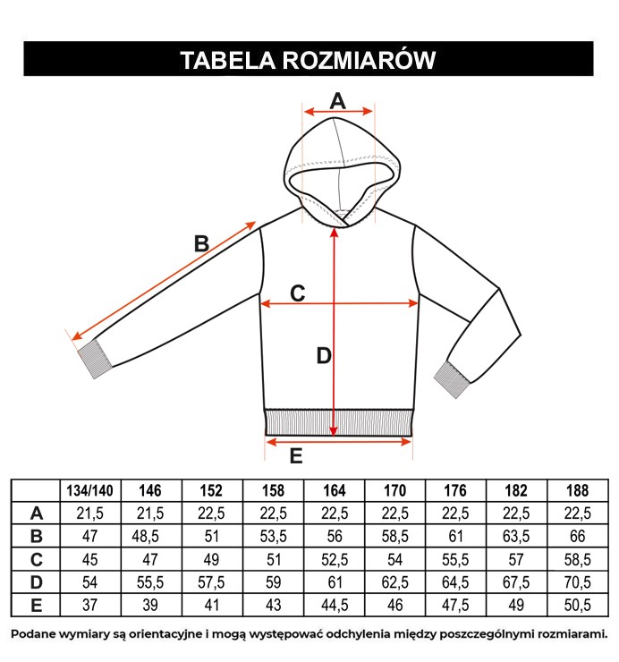 Tabela rozmiarów - Wielobarwna bluza dresowa z kapturem i nadrukami
