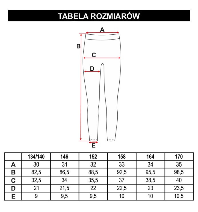 Tabela rozmiarów - Czarne legginsy MOTIVATED
