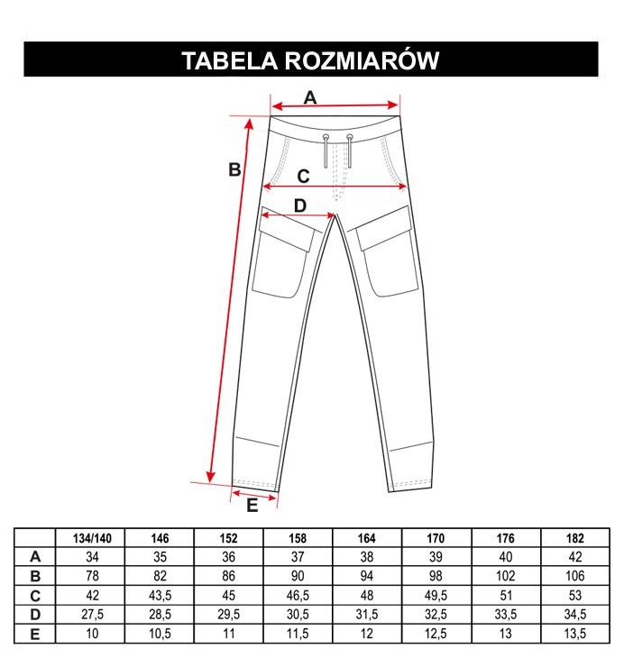 Tabela rozmiarów - Niebieskie marmurkowe jeansy typu jogger z ozdobnymi kieszeniami