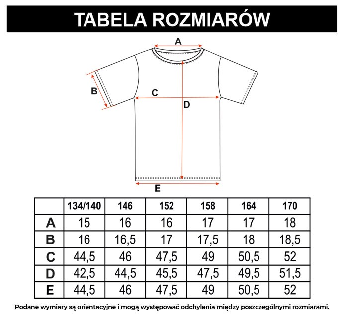 Tabela rozmiarów - Biały T-shirt z nadrukiem