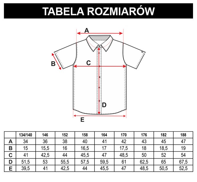 Tabela rozmiarów - Biała koszula z krótkim rękawem i kieszonką