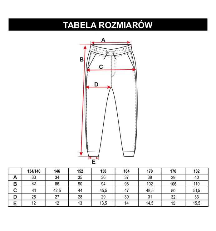 Tabela rozmiarów - Czarne spodnie dresowe z nadrukami