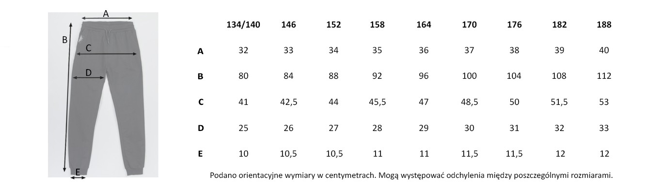 Tabela rozmiarów - Czarne spodnie dresowe z przestrzennymi kieszeniami