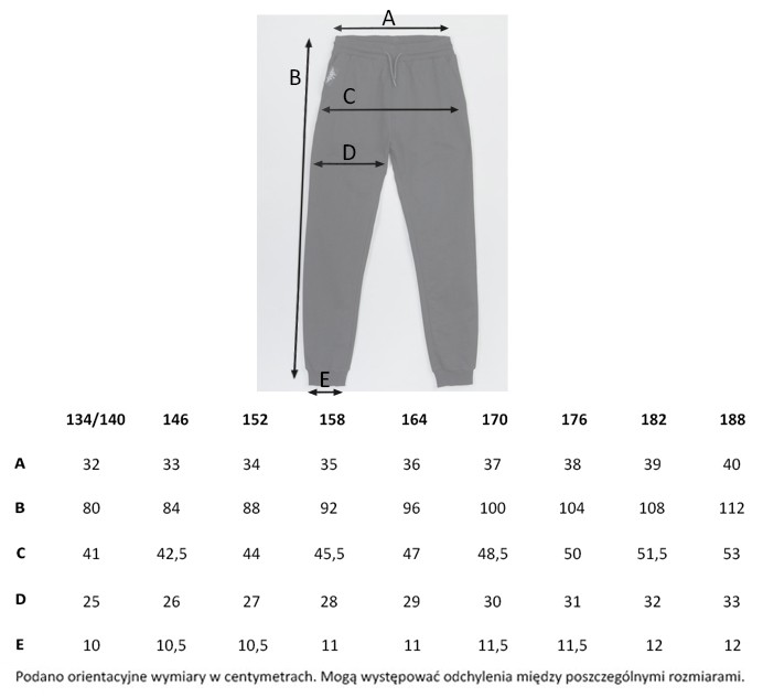 Tabela rozmiarów - Czarne spodnie dresowe z przestrzennymi kieszeniami