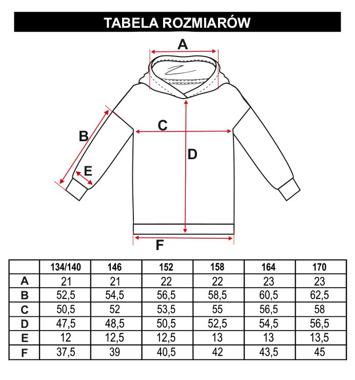 Tabela rozmiarów - Wzorzysta turkusowa bluza dresowa z kapturem