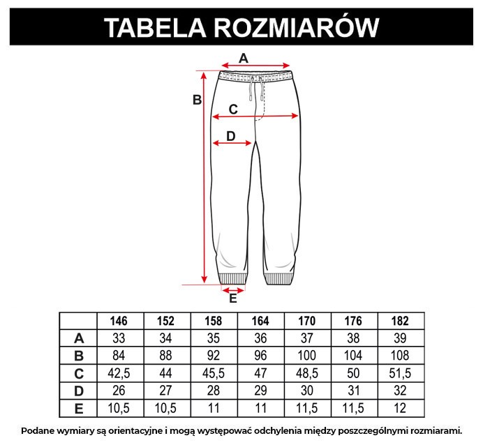 Tabela rozmiarów - Czarne wzorzyste spodnie dresowe