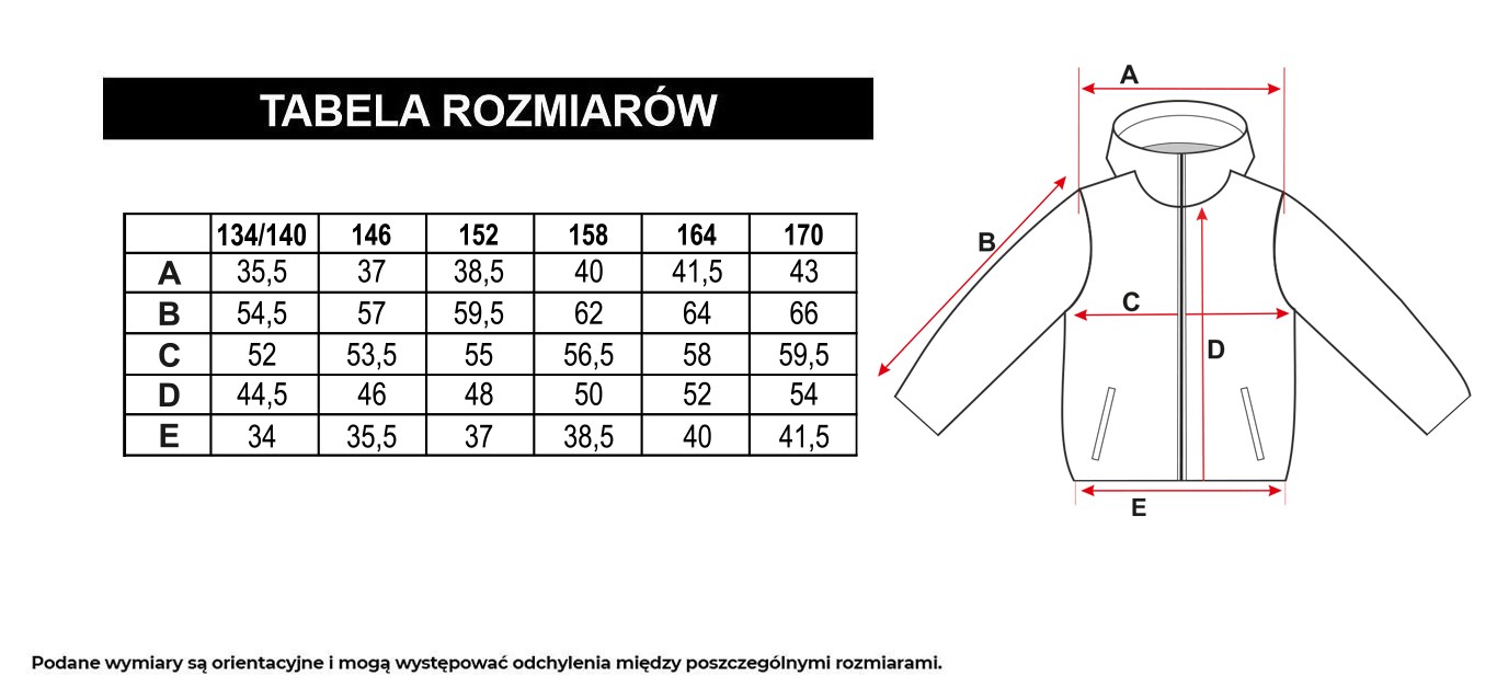 Tabela rozmiarów - Dwustronna pikowana kurtka z ozdobną naszywką z tyłu lekko ocieplana