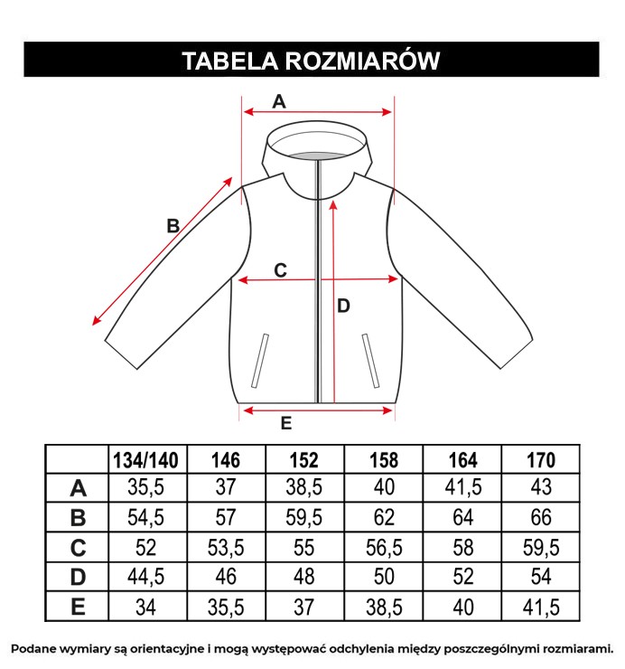 Tabela rozmiarów - Dwustronna pikowana kurtka z ozdobną naszywką z tyłu lekko ocieplana