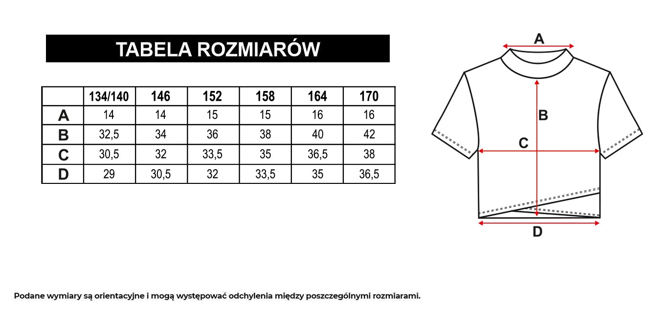 Tabela rozmiarów - Biała bluzka z dzianiny prążkowanej z asymetrycznym przodem