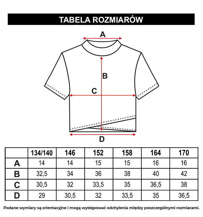 Tabela rozmiarów - Biała bluzka z dzianiny prążkowanej z asymetrycznym przodem