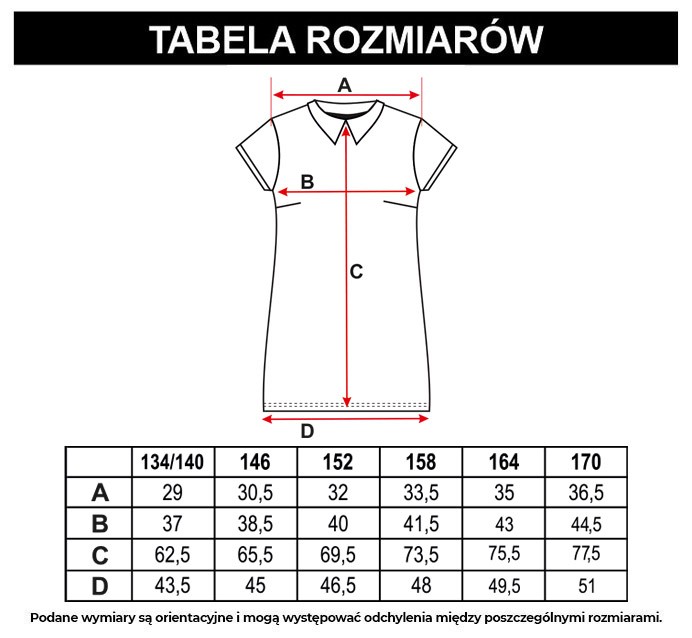 Tabela rozmiarów - Czarna sukienka z koszulowym kołnierzykiem
