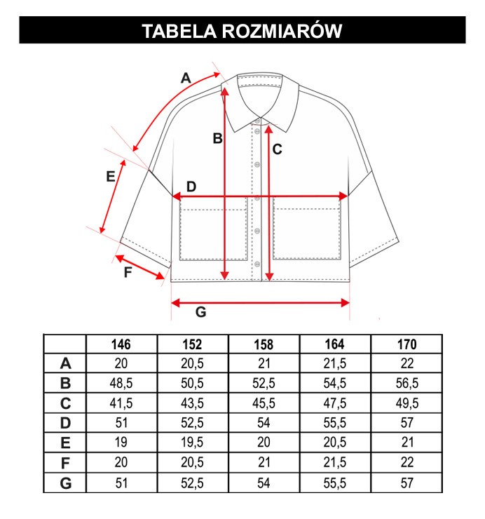 Tabela rozmiarów - Biała krótka koszula z kieszeniami