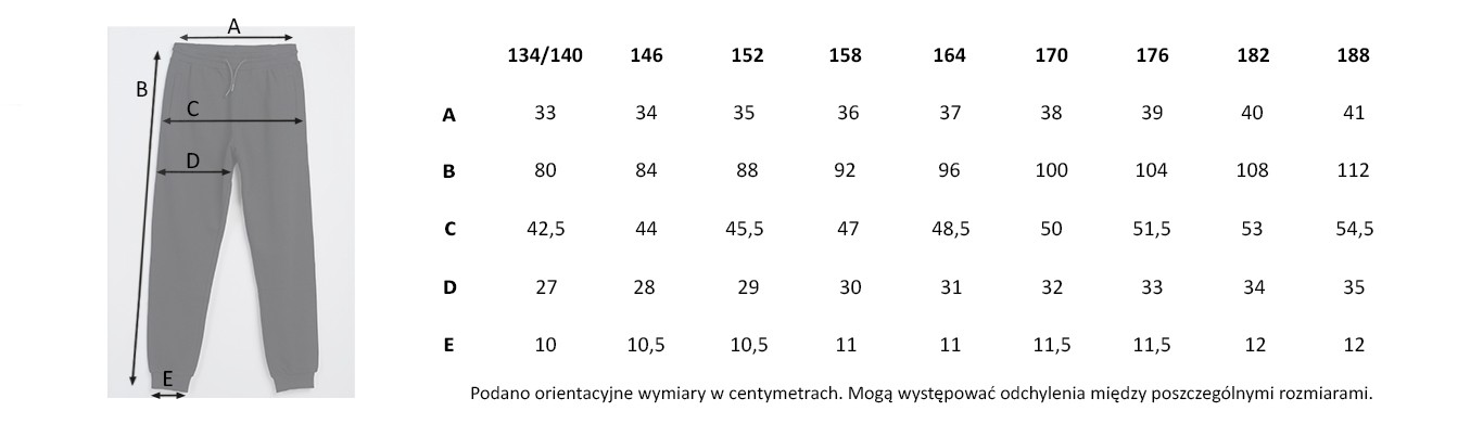 Tabela rozmiarów - Czarne spodnie dresowe oversize z minimalistycznym nadrukiem na nogawce