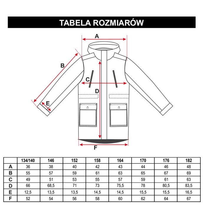 Tabela rozmiarów - Czarna przedłużana kurtka z kapturem typu parka