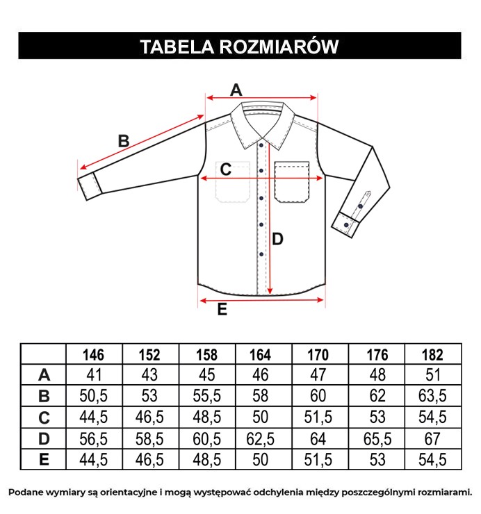 Tabela rozmiarów - Czarno-biała koszula w kratę