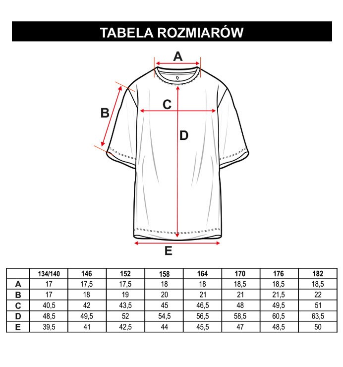 Tabela rozmiarów - Czerwony t-shirt dla chłopaka MEGA GRZECZNY