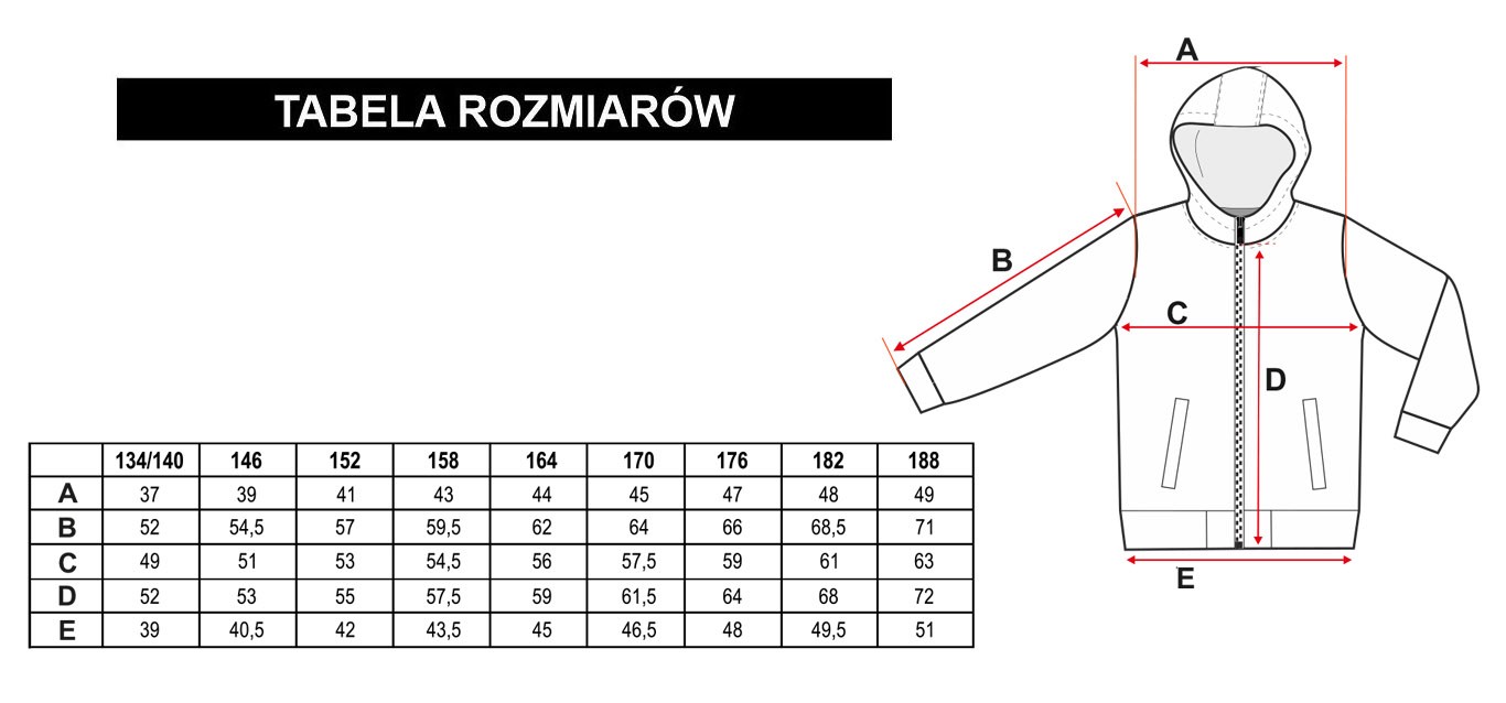Tabela rozmiarów - Wielobarwna wzorzysta dwustronna kurtka przejściowa z kapturem