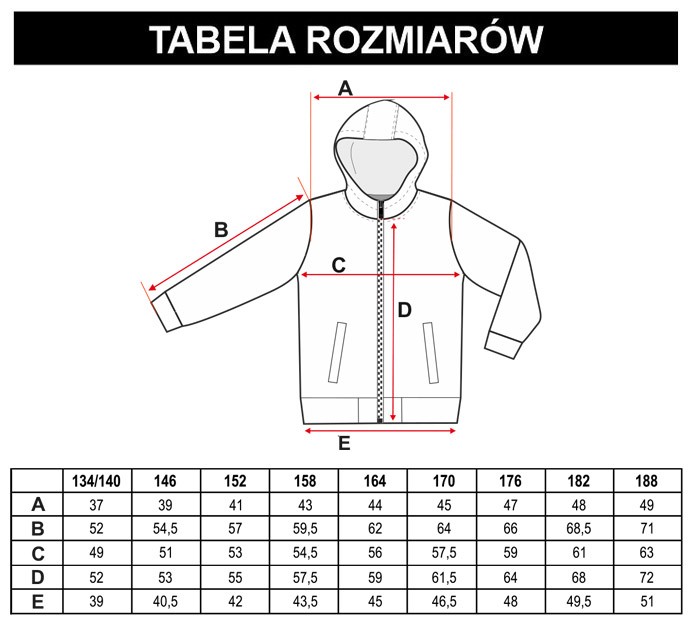 Tabela rozmiarów - Wielobarwna wzorzysta dwustronna kurtka przejściowa z kapturem