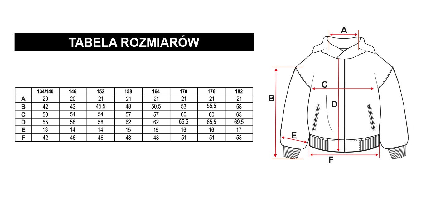 Tabela rozmiarów - Czarna rozpinana bluza dresowa z kapturem RESPECT