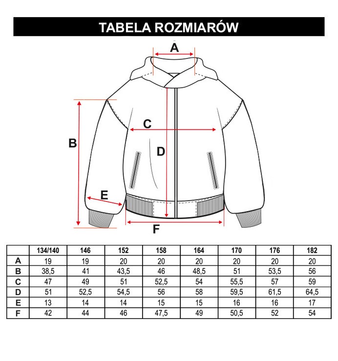 Tabela rozmiarów - Czarna rozpinana bluza dresowa z kapturem RESPECT