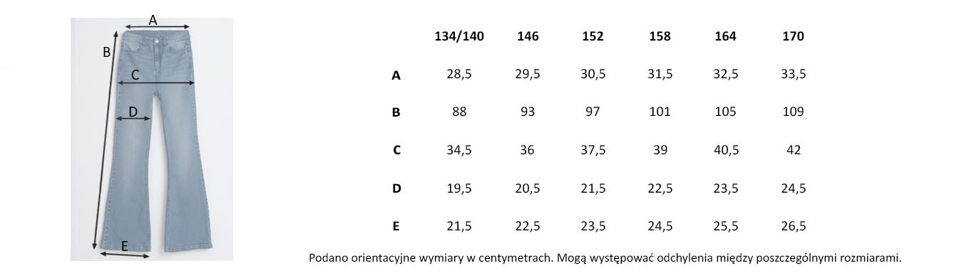 Tabela rozmiarów - Niebieskie jeansowe dzwony