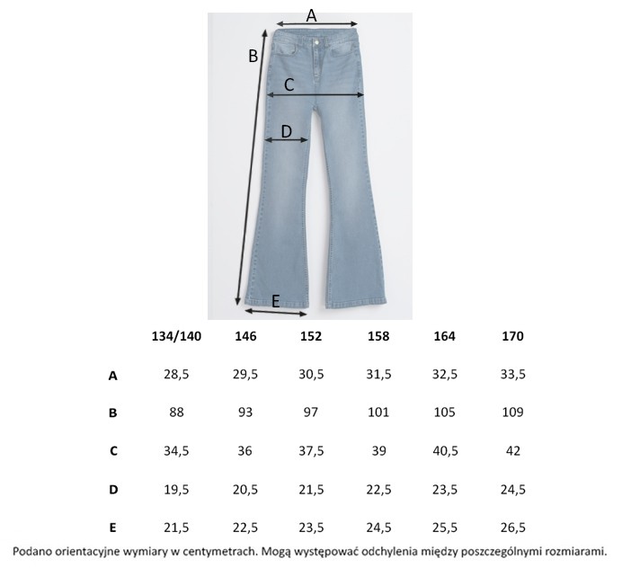 Tabela rozmiarów - Niebieskie jeansowe dzwony