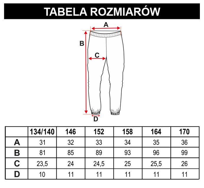 Tabela rozmiarów - Białe wzorzyste spodnie dresowe