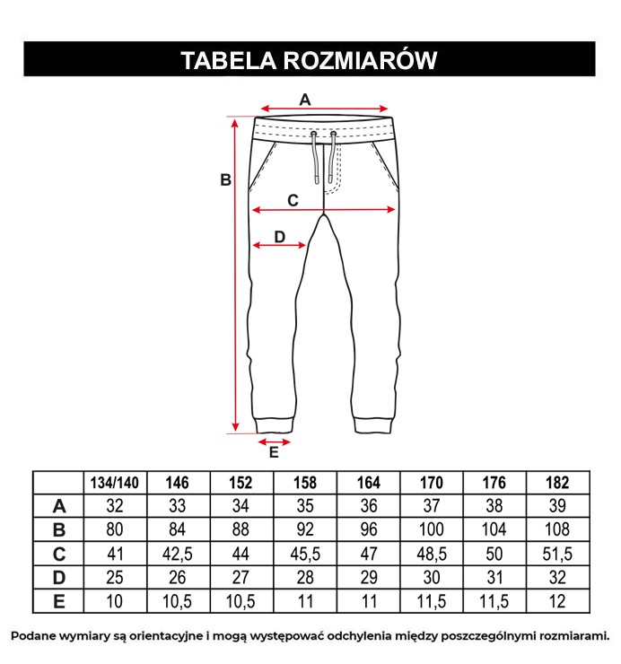 Tabela rozmiarów - Spodnie dresowe z nadrukiem w odcieniach szarości na całości