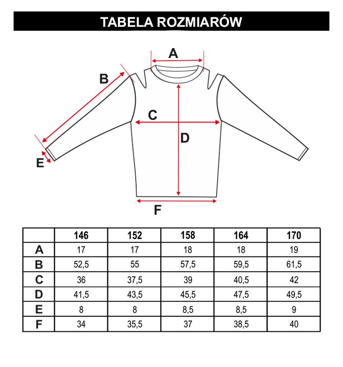 Tabela rozmiarów - Czarny sweter z długim rękawem i ozdobnymi wycięciami