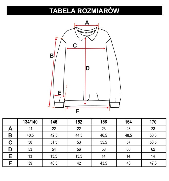 Tabela rozmiarów - Czarna bluza dresowa z odpinanym kołnierzykiem