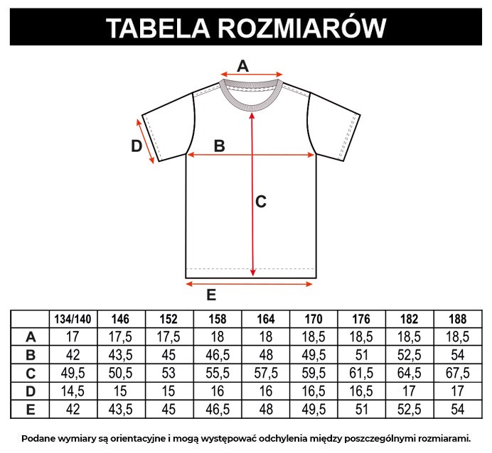 Tabela rozmiarów - Szary t-shirt z nadrukiem z przodu